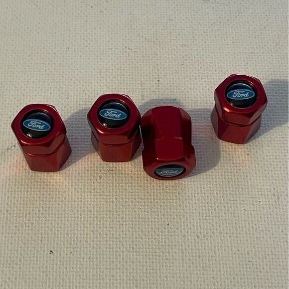 Ford logo valve Stem caps in Red set of 4 NWT - Picture 3 of 4